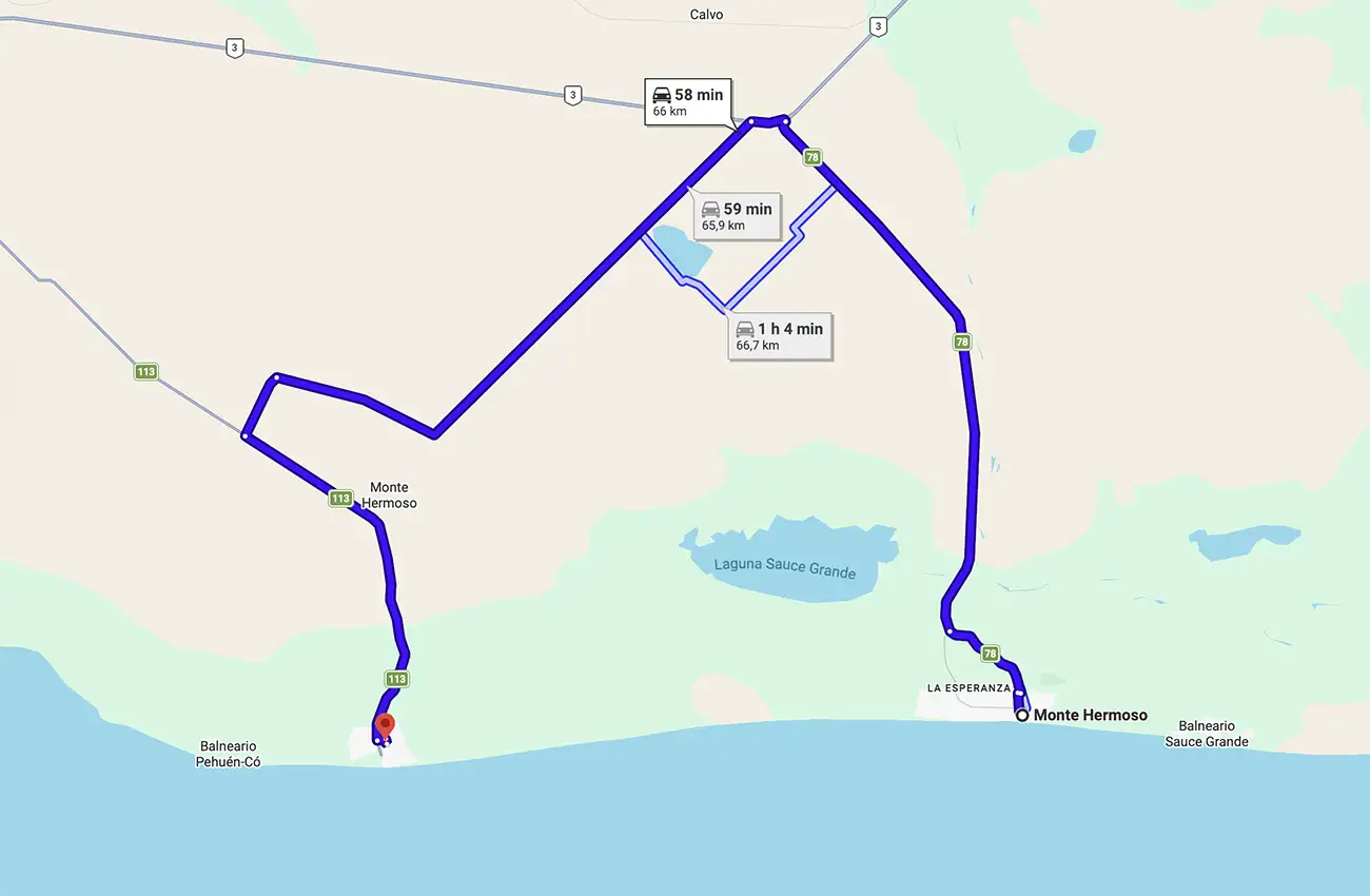 Ruta Monte Hermoso a Pehuen Co